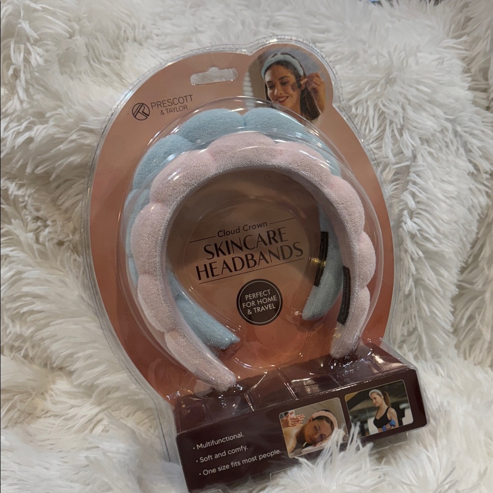 2 Pack Comfortable & Pretty Cloud Crown Skincare Headbands Pink and Blue NWT
